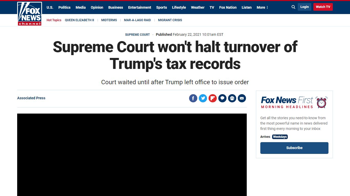 Supreme Court won't halt turnover of Trump's tax records