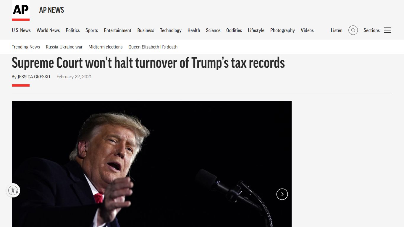 Supreme Court won’t halt turnover of Trump’s tax records